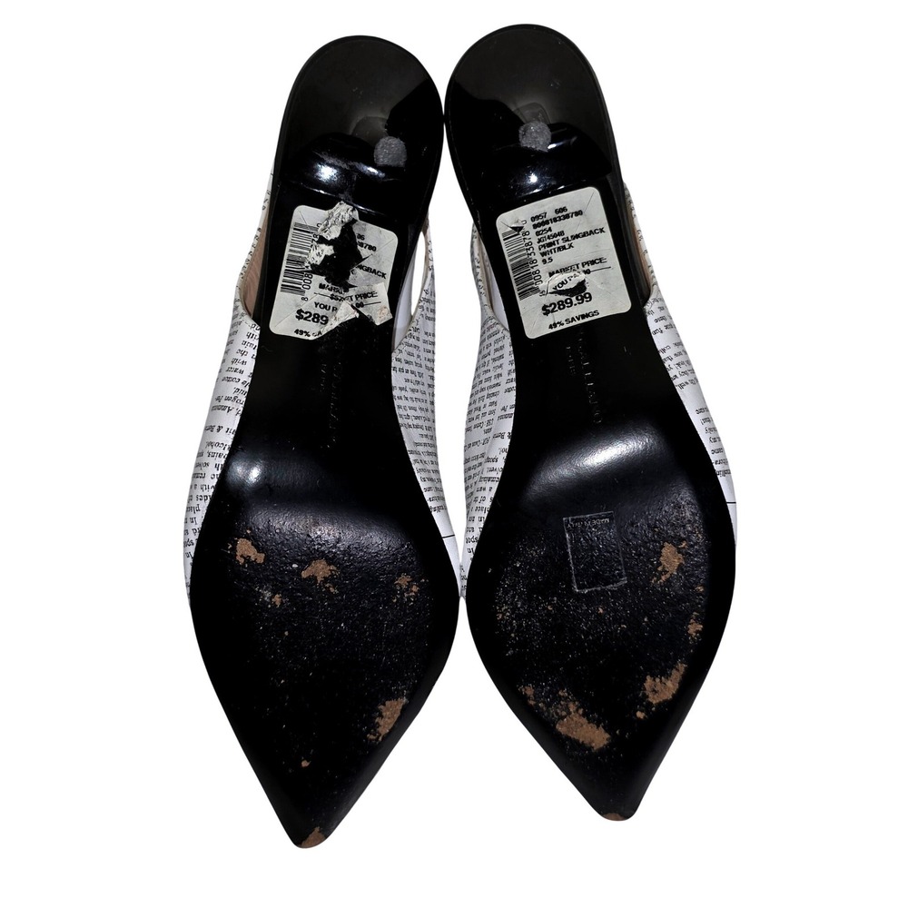 John Galliano Paris Newspaper Print Slingback Heels Womens 9.5 White Black EUC - Picture 9 of 12